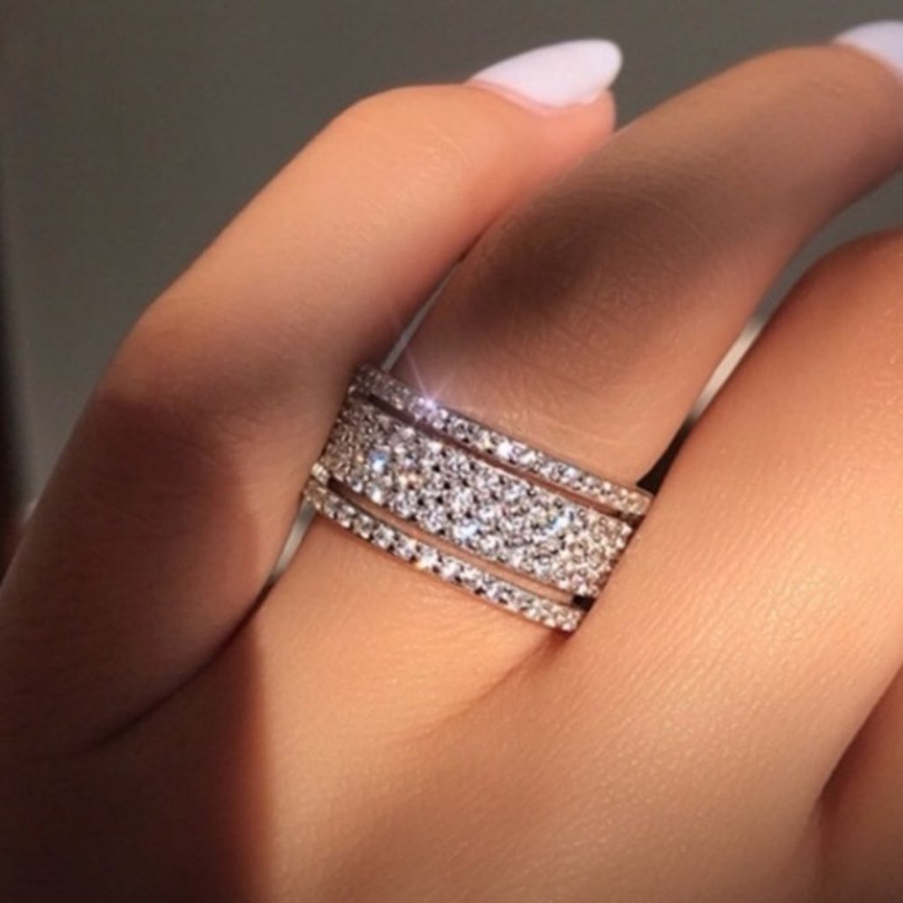 Wide Round Cut Sterling Silver Ring